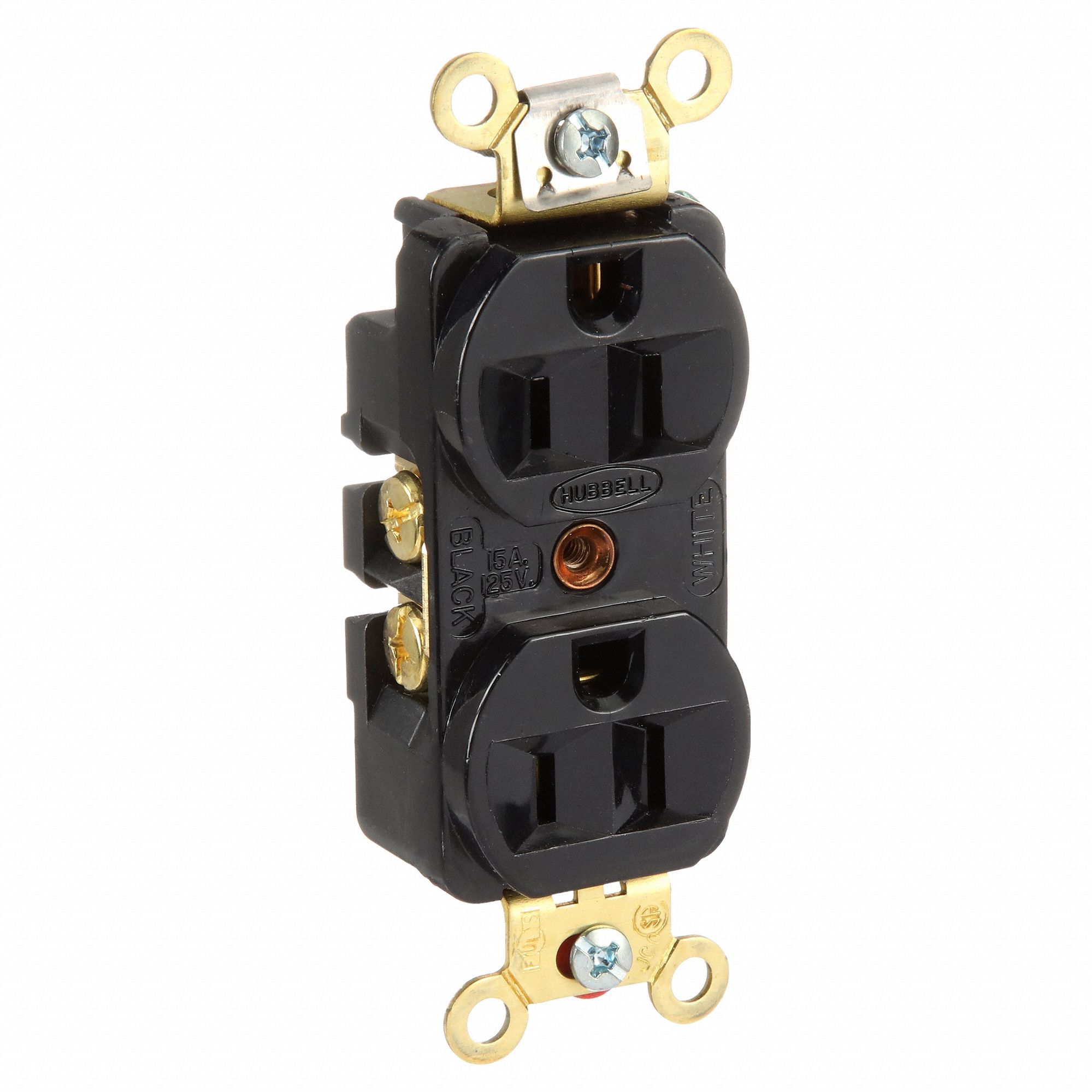 RECEPTACLE, DUPLEX, 5-15R, 125V AC, 15 A, BLACK, 2 POLE/3 WIRE, SCREW TERMINALS