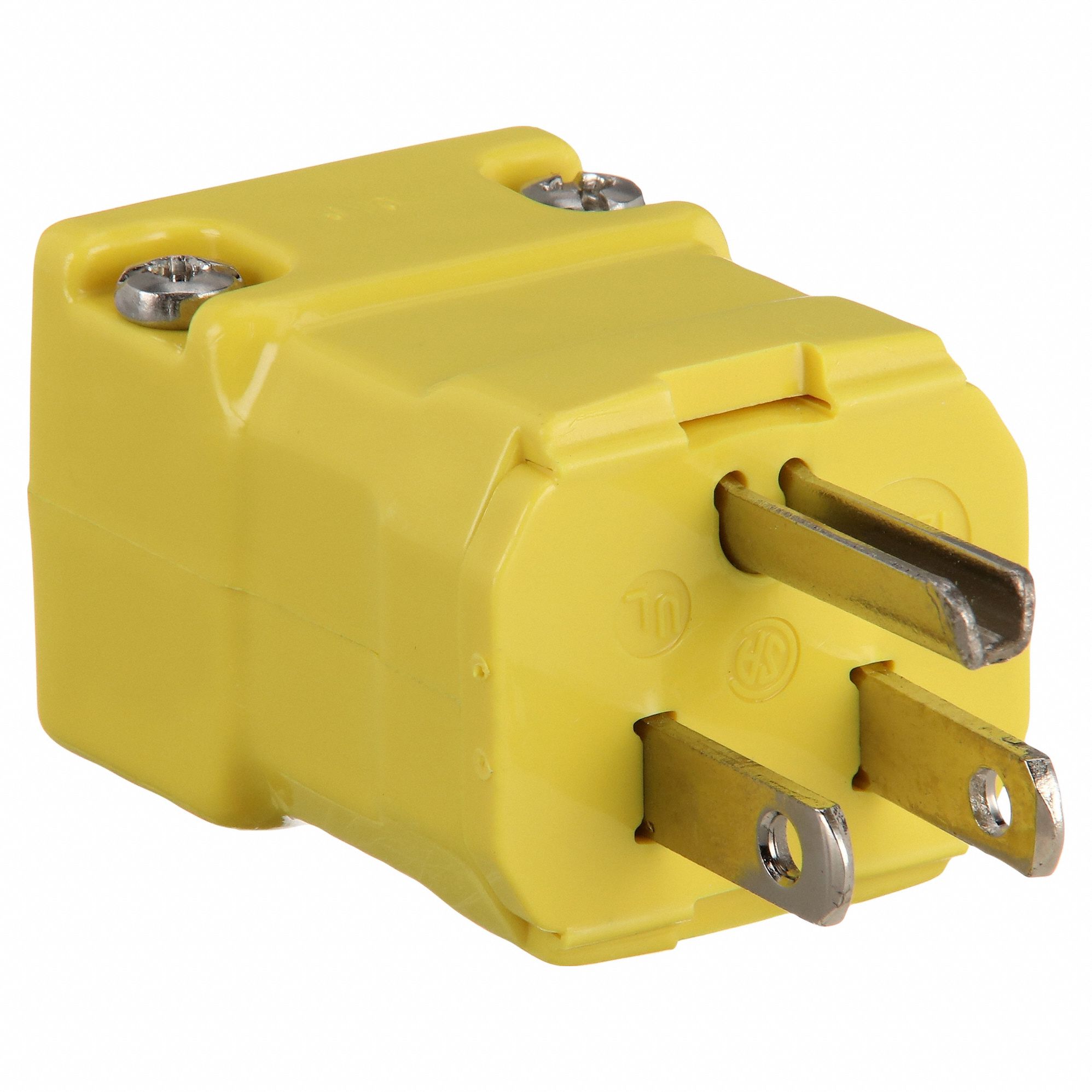 STRAIGHT BLADE PLUG, 5-15P, 15 A, 125V AC, 2 POLES, YELLOW, SCREW TERMINALS, 5-15