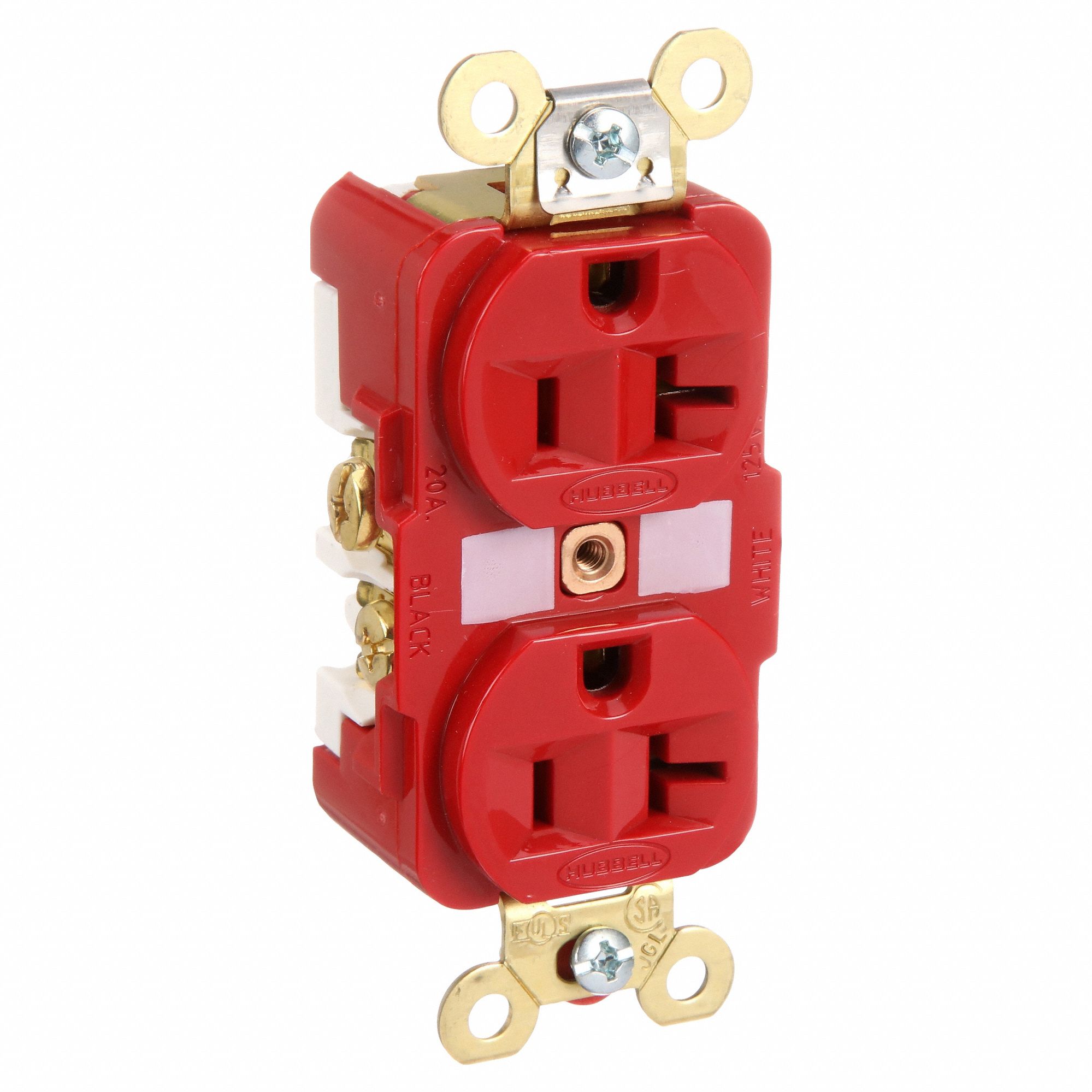 RECEPTACLE, DUPLEX, 5-20R, 125V AC, 20 A, RED, 2 POLE/3 WIRE, SCREW TERMINALS