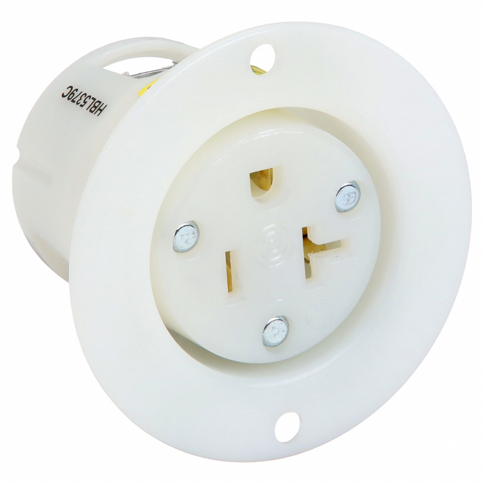 FLANGED RECEPTACLE, SINGLE, WHITE, 6-20R, 20 A, 250V AC, 2 POLE/3 WIRE, SCREW TERMINALS