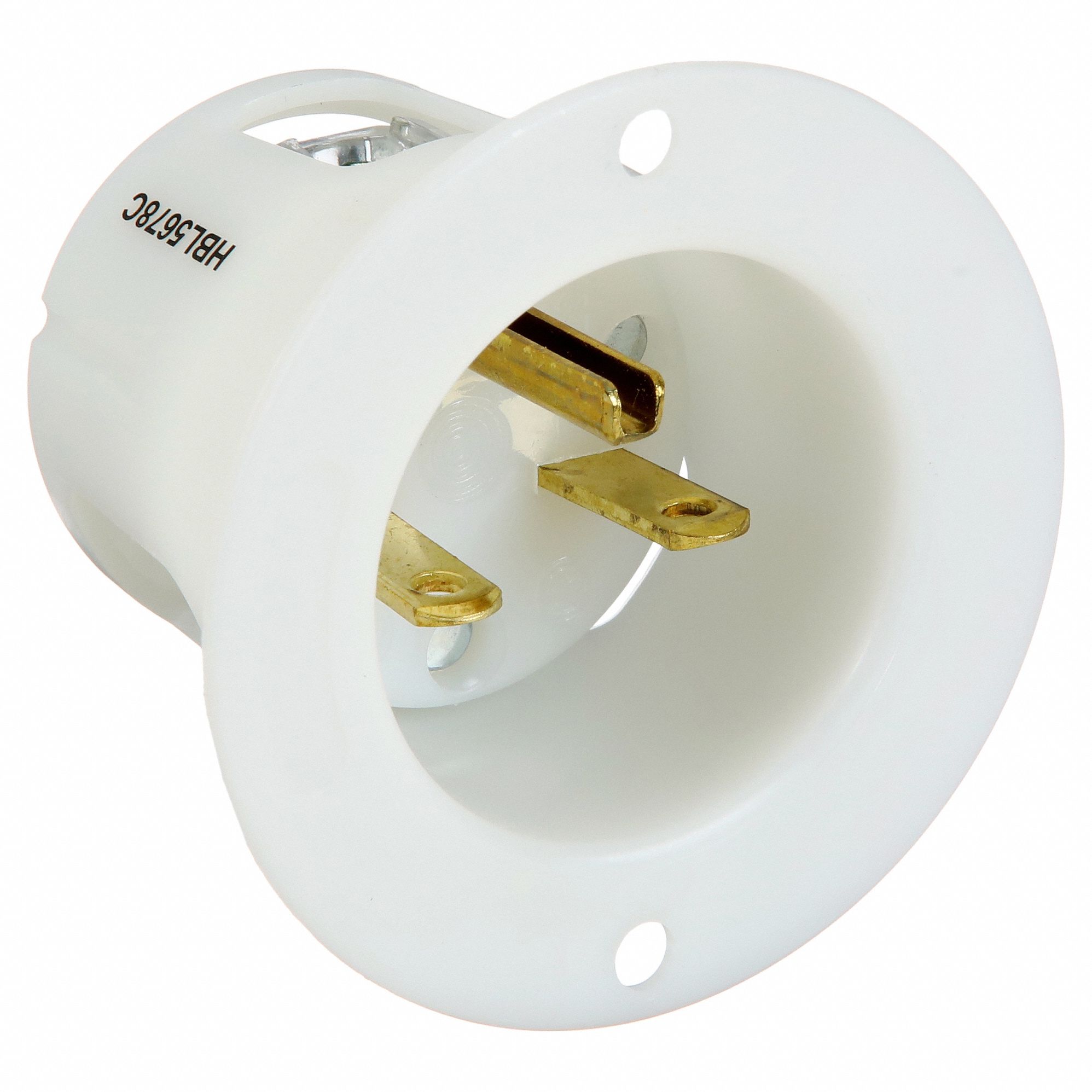 FLANGED INLET, 6-15P, 15 A, 250V AC, 2 POLES, WHITE, SCREW TERMINALS