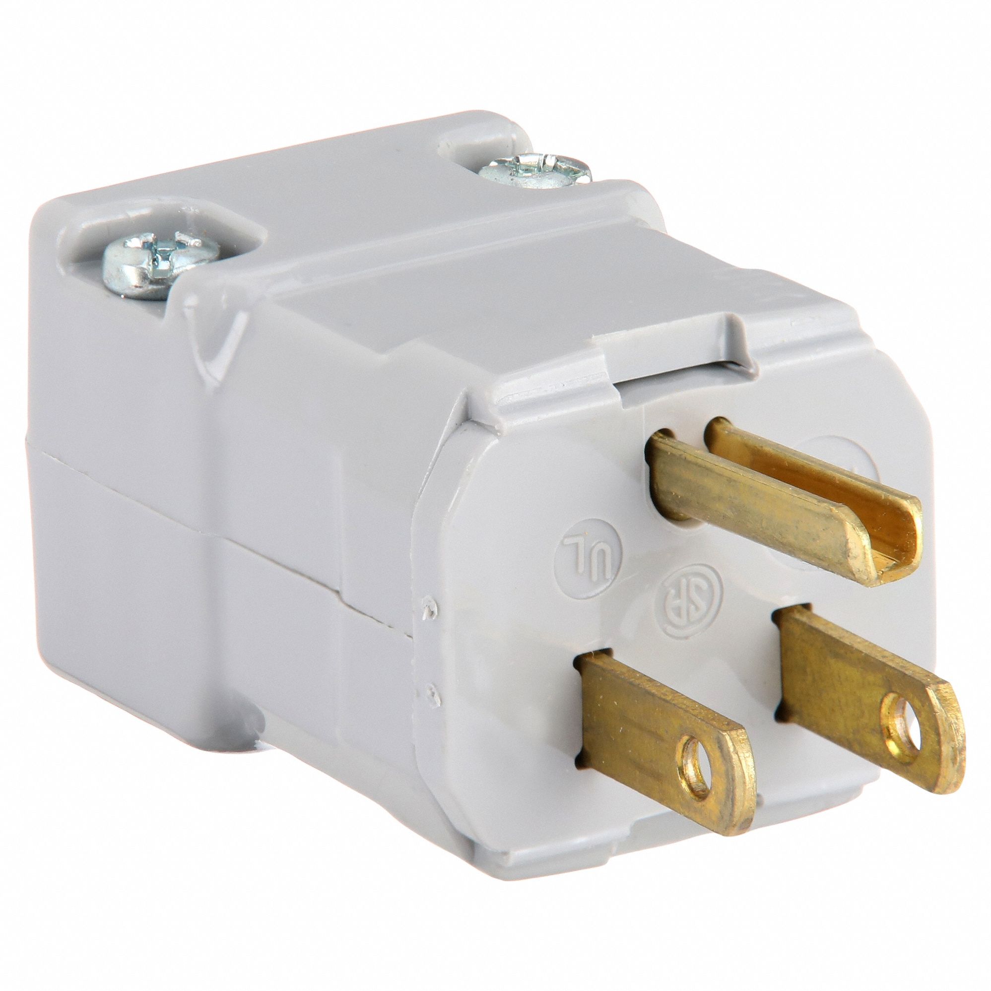 STRAIGHT BLADE PLUG, 5-15P, 15 A, 125V AC, GREY, 2 POLES
