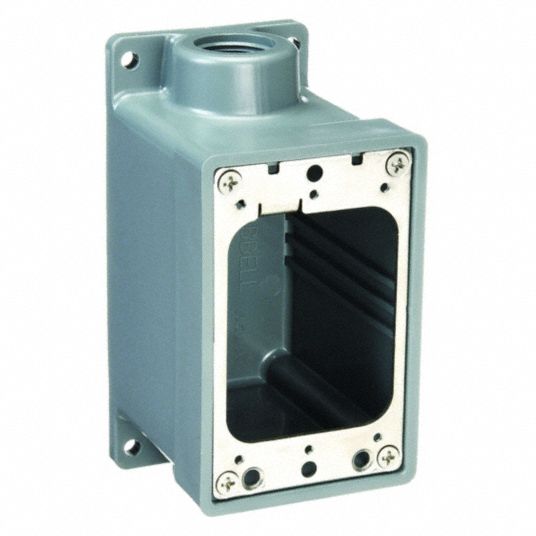 HUBBELL WIRING DEVICE-KELLEMS Nonmetallic Weatherproof Back Box: 1 Gangs,  3/4 in Hub Size, 2 Inlets