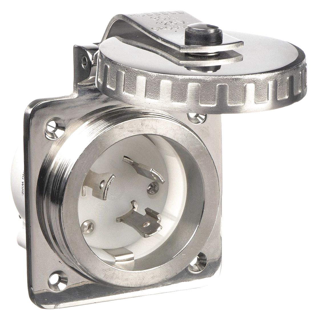 FLANGED LOCKING INLET, L5-30P, 30 A, 125V AC, 2 POLES, SCREW TERMINALS