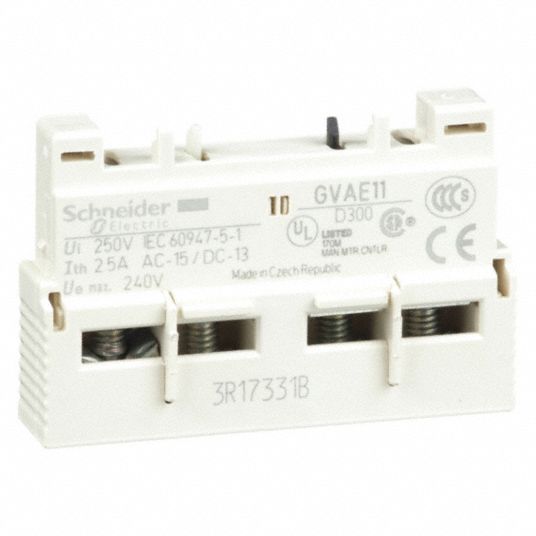 SCHNEIDER ELECTRIC Auxiliary Contact, 2.5 A Amps, Instantaneous Type, Front Mounting 3DA33