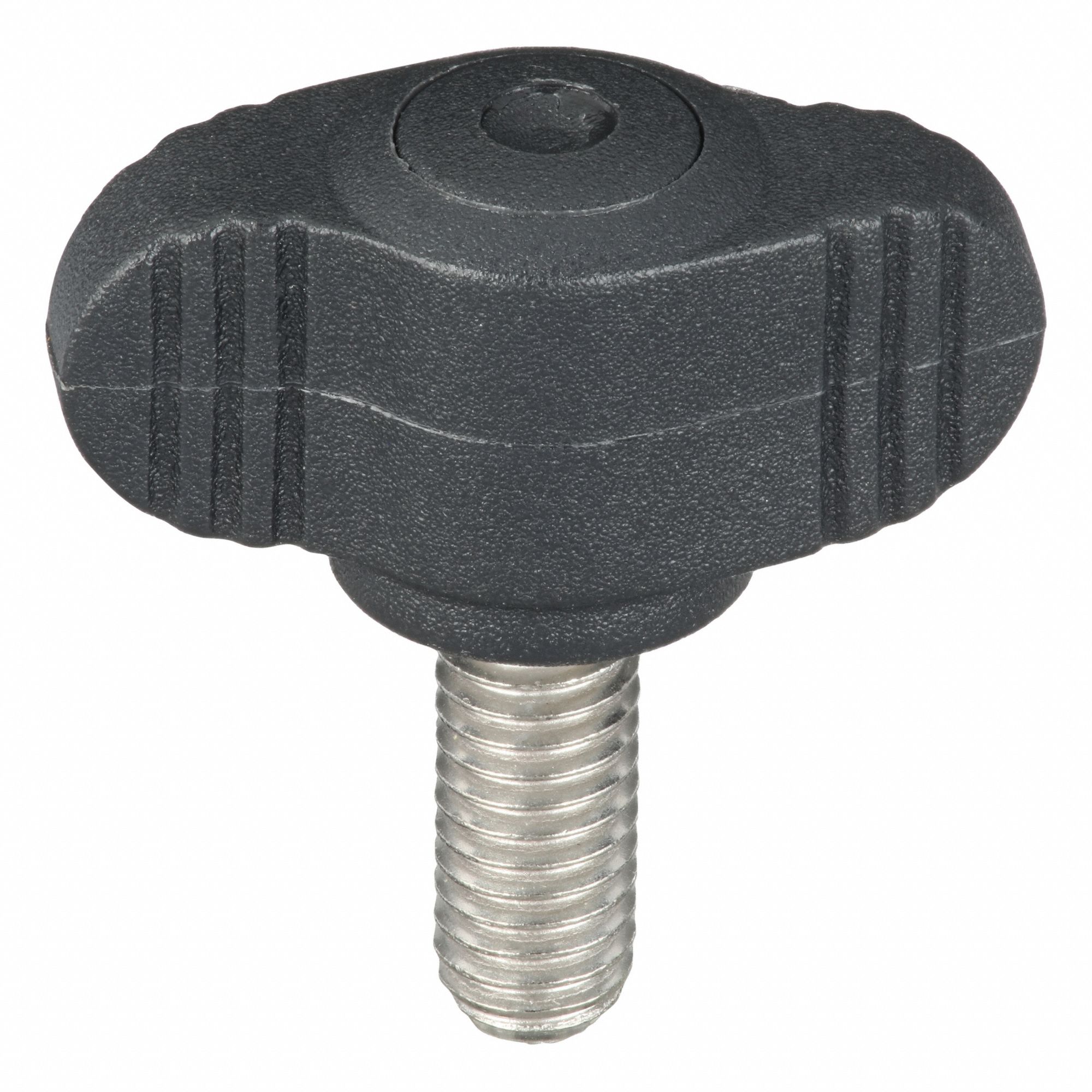 Hand Knob: Wing, Plastic w/ SS Thread, M6 Thread, 15 mm Thread Lg, 28 mm Dia