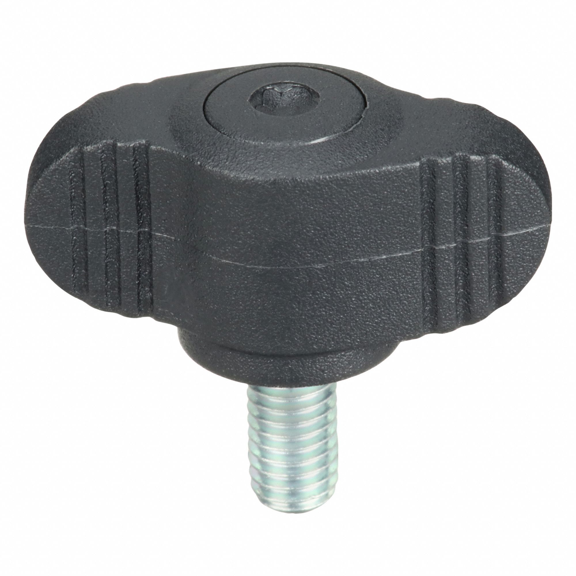 Hand Knob: Wing, Plastic w/ Steel Thread, M5 Thread, 10 mm Thread Lg, 28 mm Dia