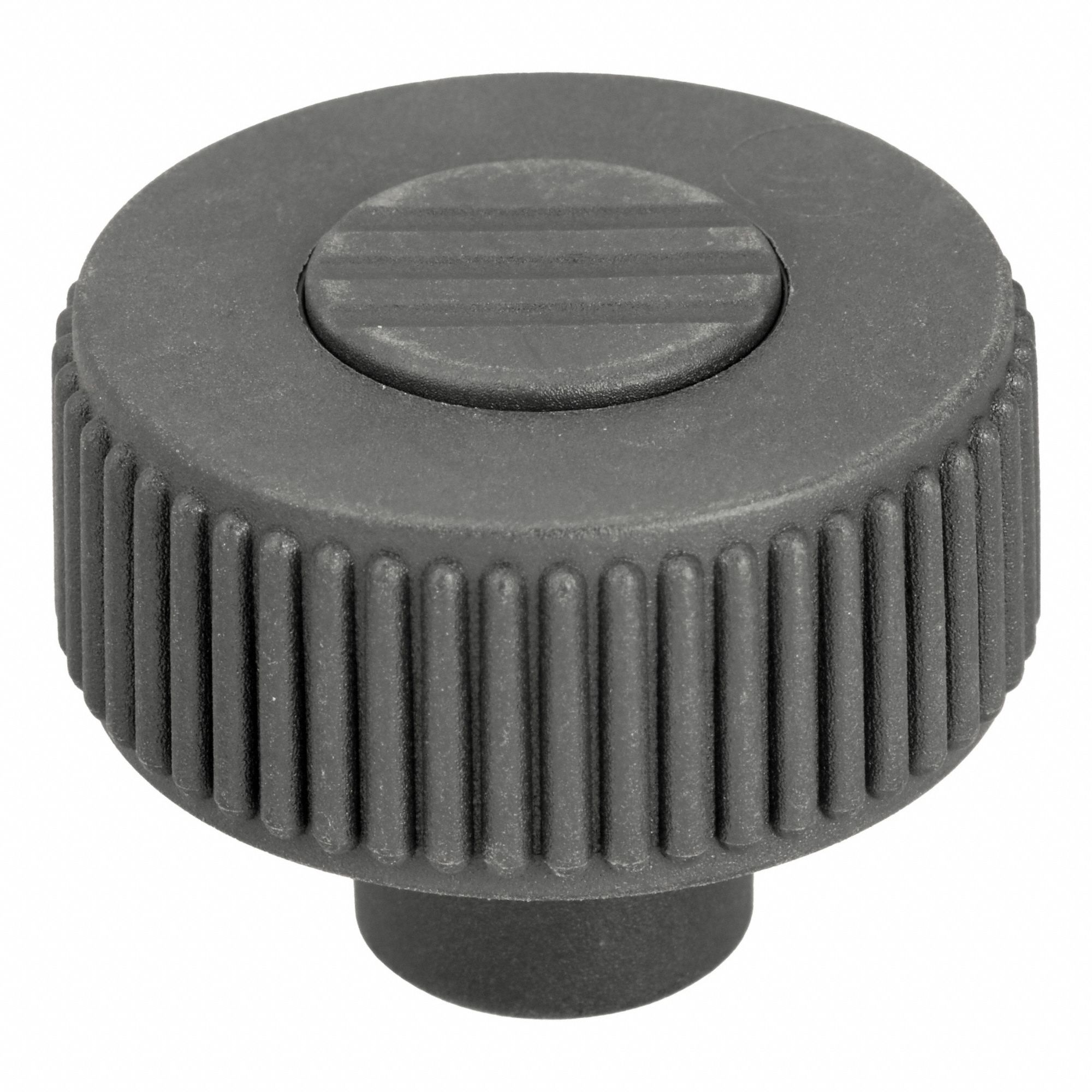 Hand Knob: Knurled, Plastic w/ Steel Thread, M8 Thread, 14 mm Thread Lg, 40 mm Dia, Gray