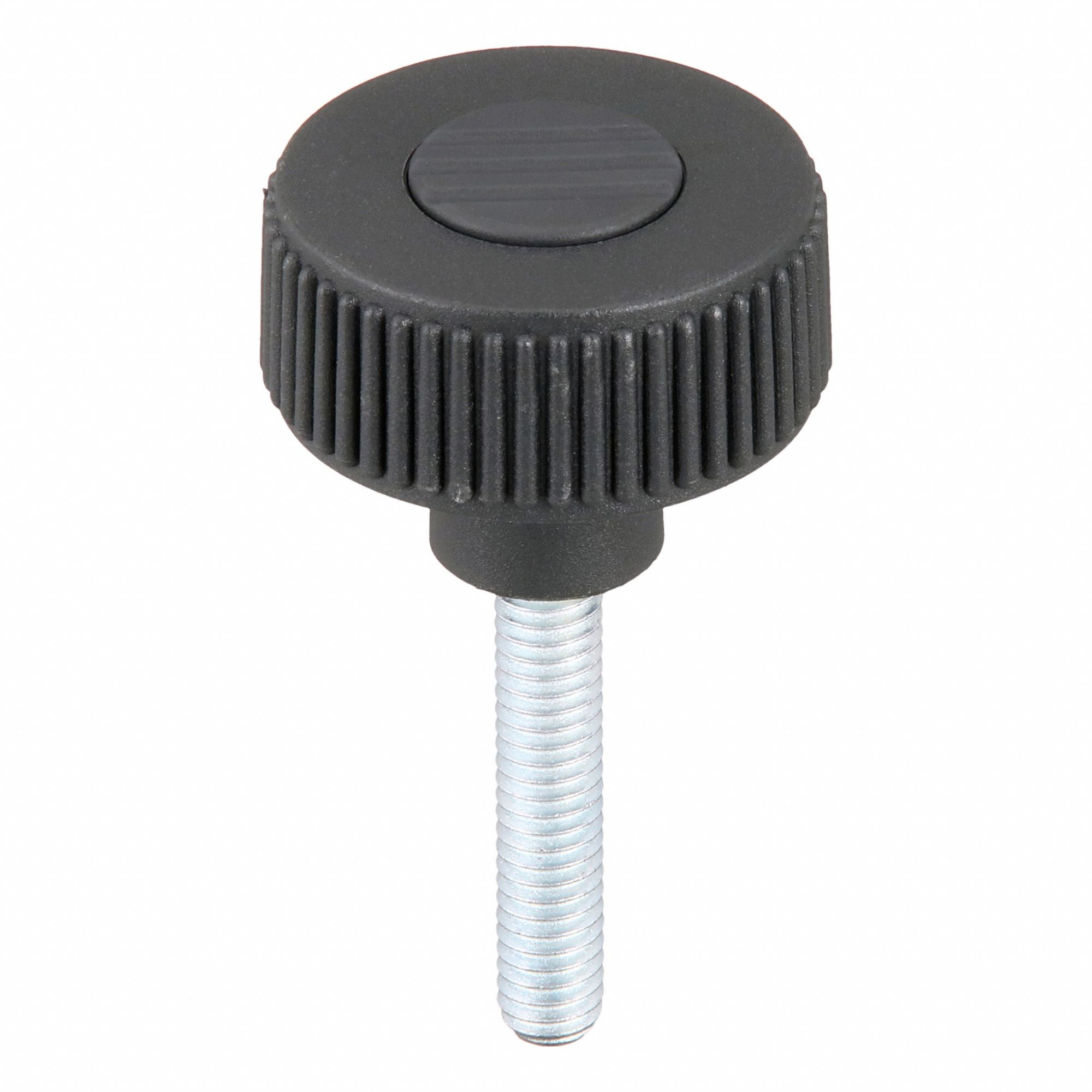 Hand Knob: Knurled, Plastic w/ Steel Thread, 3/8"-16 Thread, 40 mm Thread Lg, 50 mm Dia, Gray