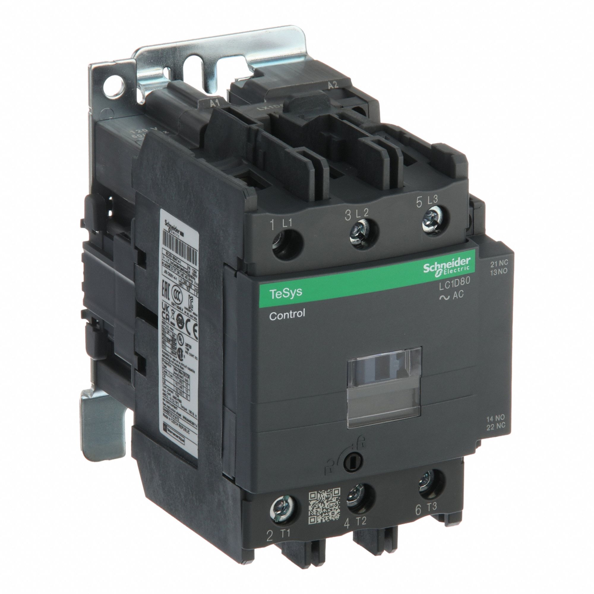 IEC Magnetic Contactor: Non-Reversing, 3 Poles, 3NO Contacts, 80 A, 120V AC Coil