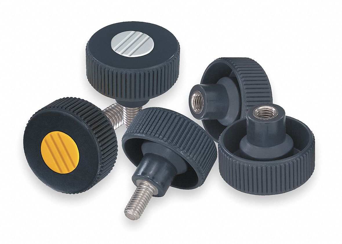 KIPP Hand Knob Knurled Round, Threaded Bushing, M12 Thread Size