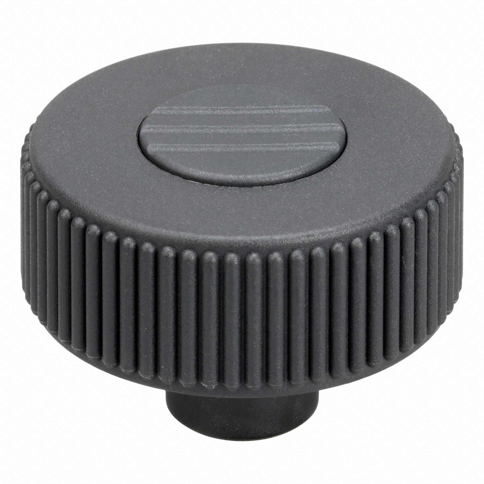 Hand Knob: Knurled, Plastic w/ SS Thread, 3/8"-16 Thread, 14 mm Thread Lg, 50 mm Dia, Gray