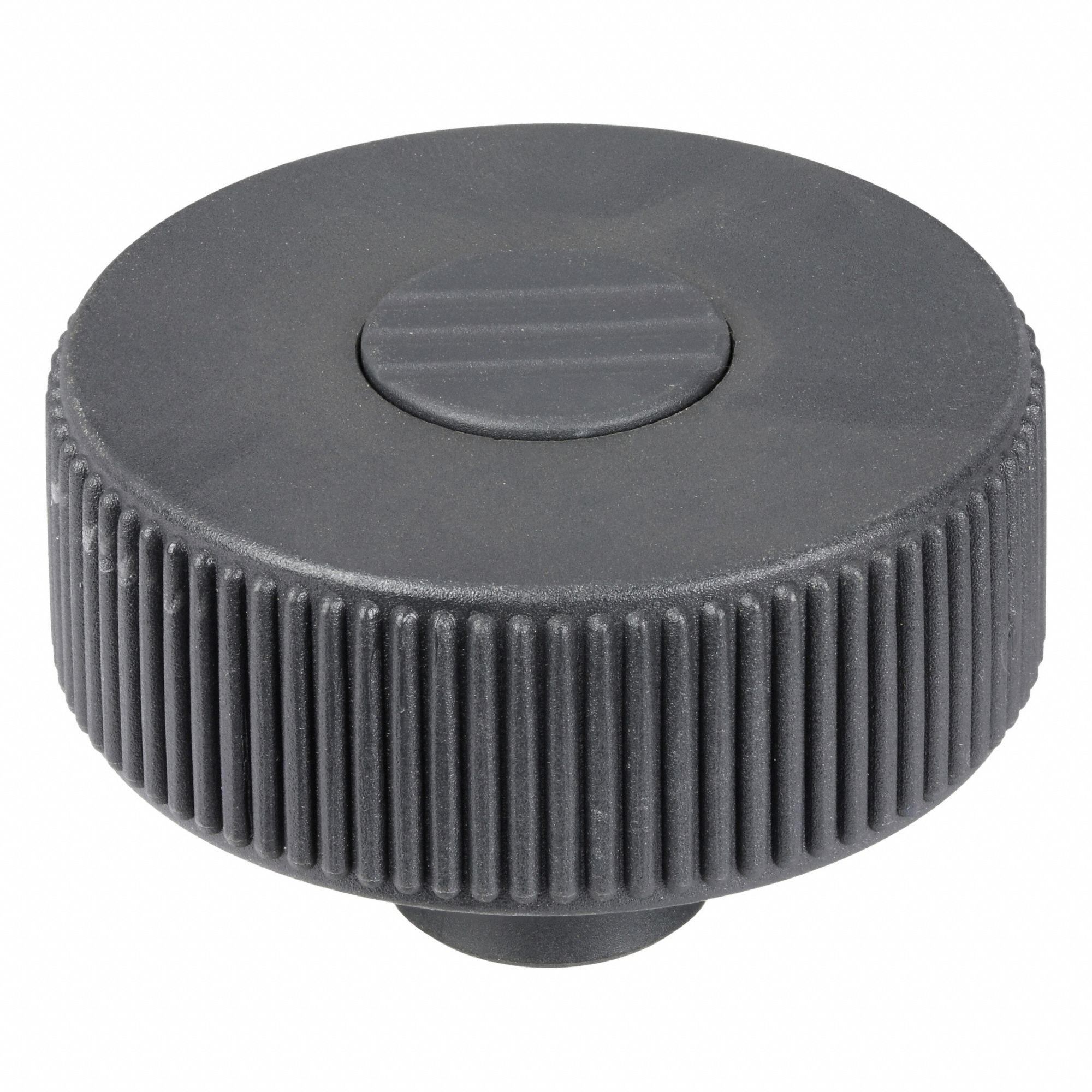 Hand Knob: Knurled, Plastic w/ SS Thread, M12 Thread, 18 mm Thread Lg, 63 mm Dia, Gray