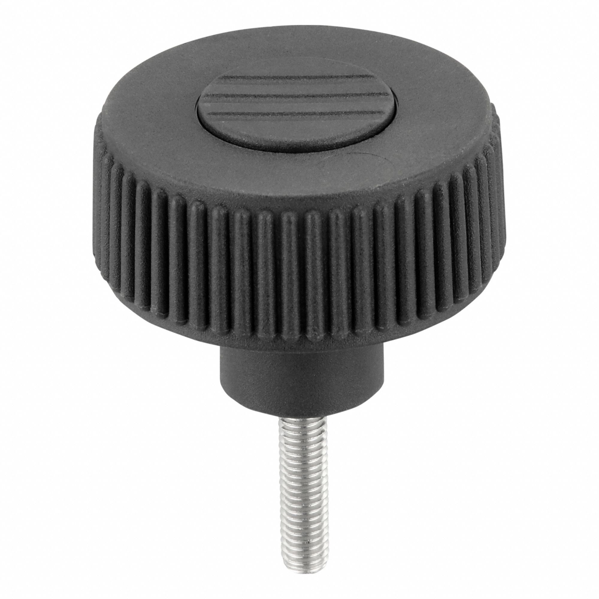 Hand Knob: Knurled, Plastic w/ SS Thread, M5 Thread, 20 mm Thread Lg, 40 mm Dia, Gray