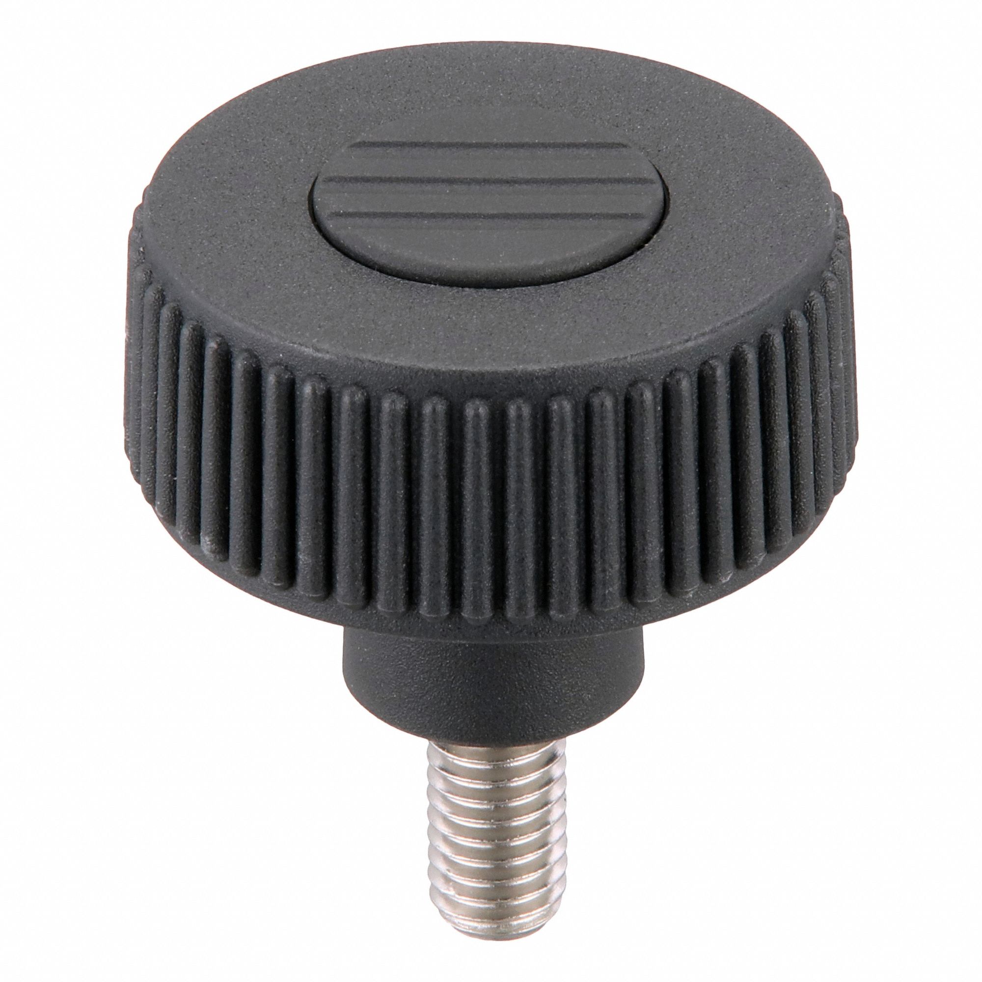 Hand Knob: Knurled, Plastic w/ SS Thread, M8 Thread, 15 mm Thread Lg, 40 mm Dia, Gray