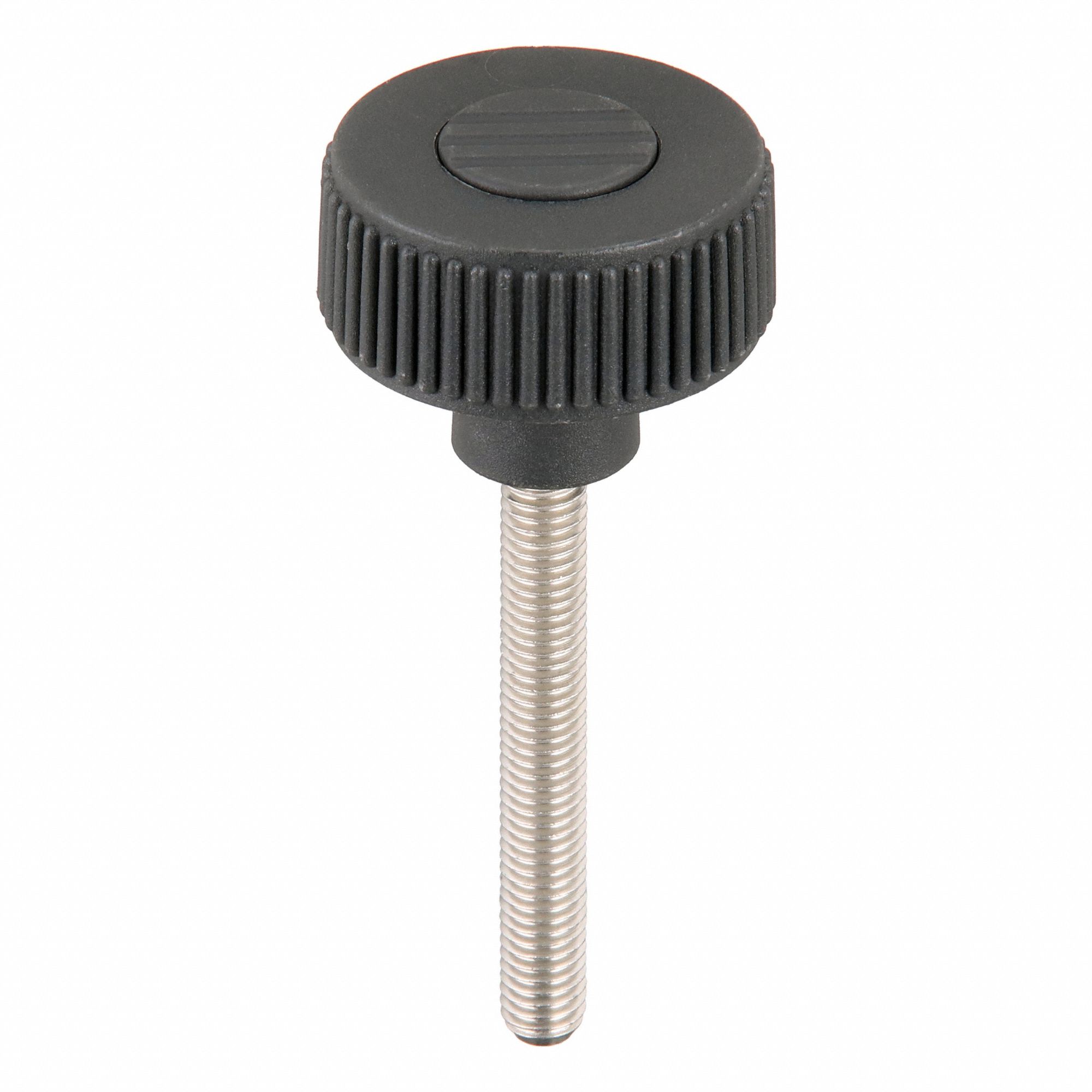 Hand Knob: Knurled, Plastic w/ SS Thread, M8 Thread, 60 mm Thread Lg, 40 mm Dia, Gray