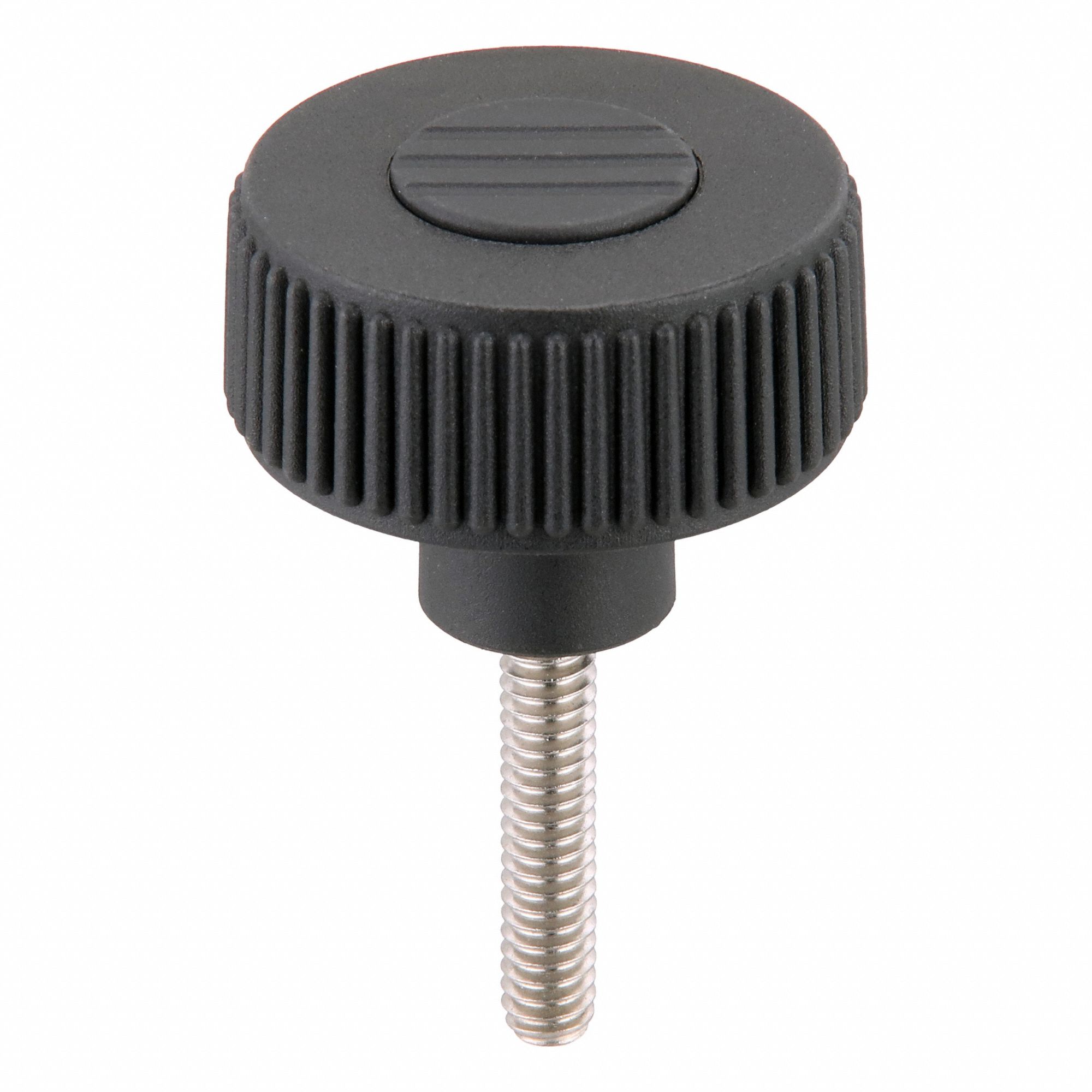 Hand Knob: Knurled, Plastic w/ SS Thread, 1/4"-20 Thread, 30 mm Thread Lg, 40 mm Dia, Gray