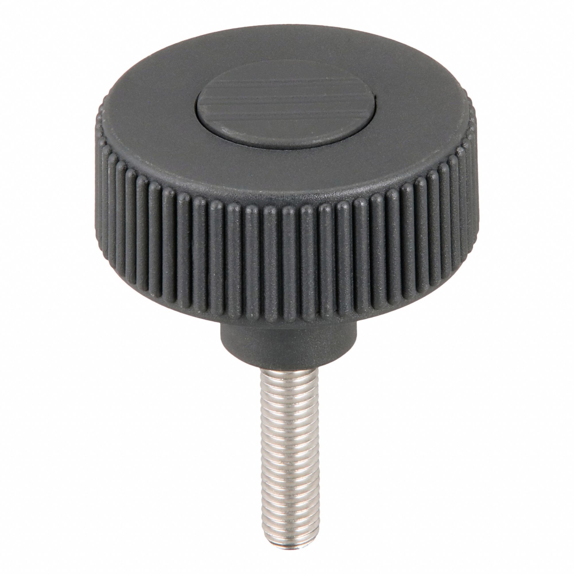 Hand Knob: Knurled, Plastic w/ SS Thread, M8 Thread, 30 mm Thread Lg, 50 mm Dia, Gray