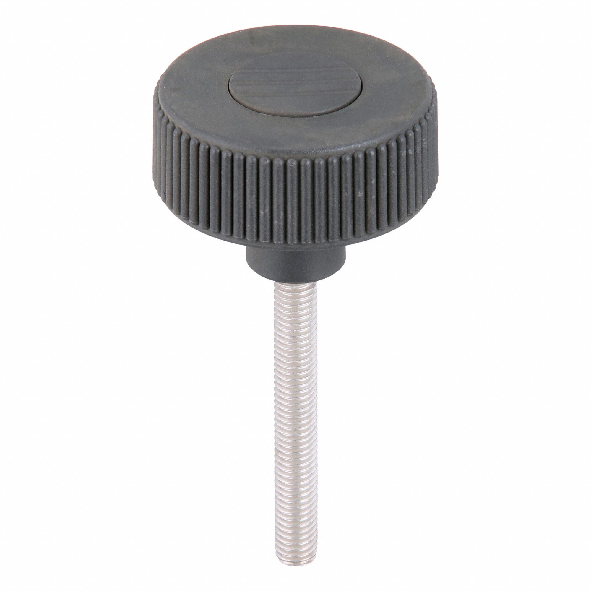 Hand Knob: Knurled, Plastic w/ SS Thread, M8 Thread, 60 mm Thread Lg, 50 mm Dia, Gray