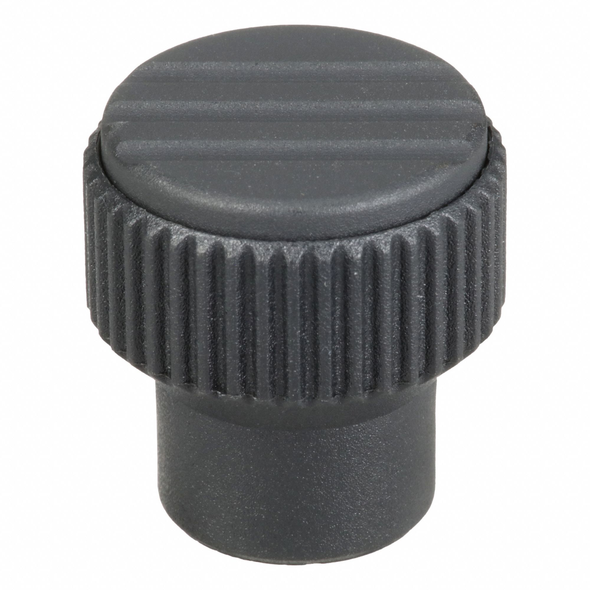 Hand Knob: Knurled, Plastic w/ SS Thread, #8-32 Thread, 10 mm Thread Lg, 21 mm Dia, Gray