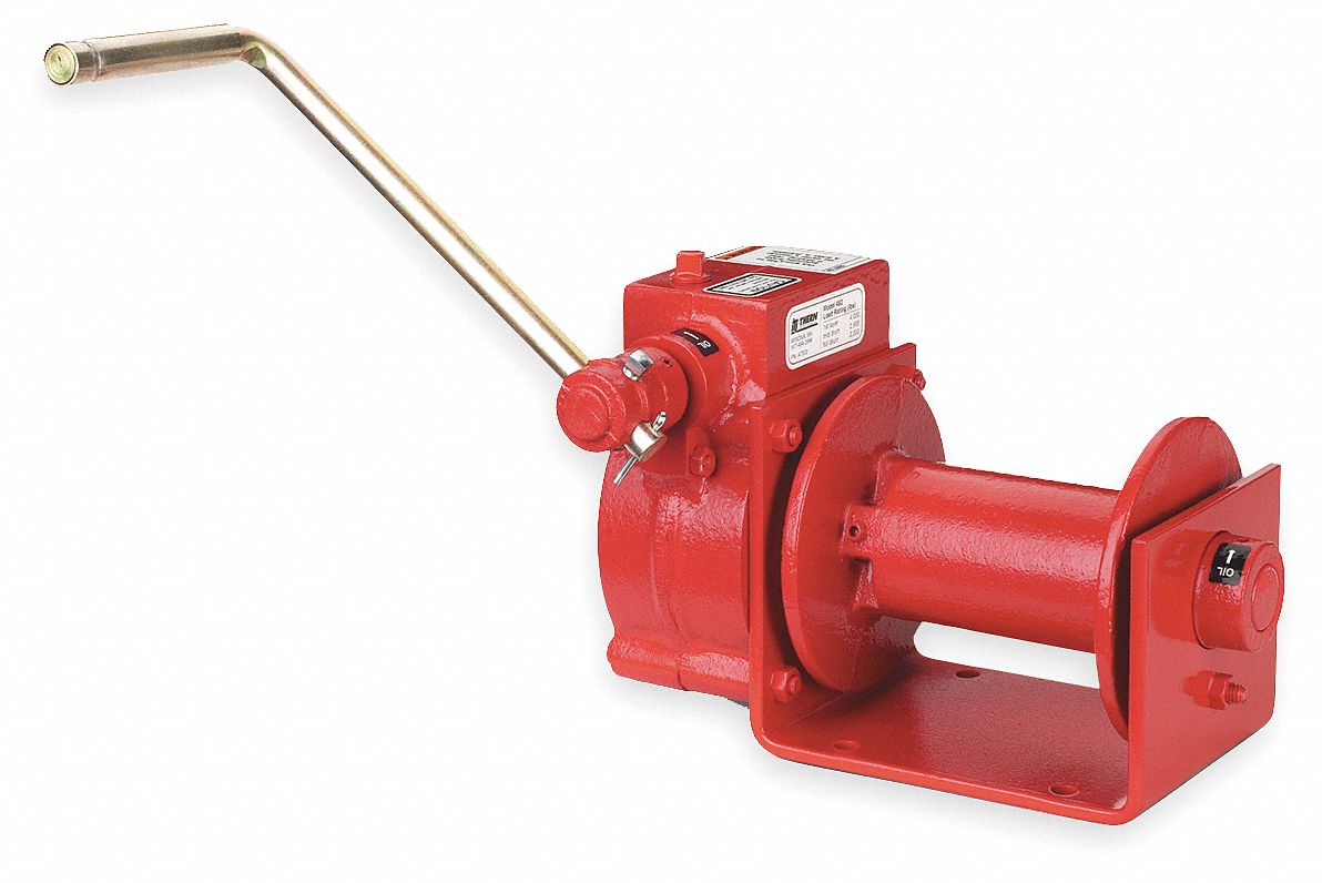 Hand Winch: 2,000 lb 1st Layer Load Capacity, Worm, 24:1 Winch Gear Ratio