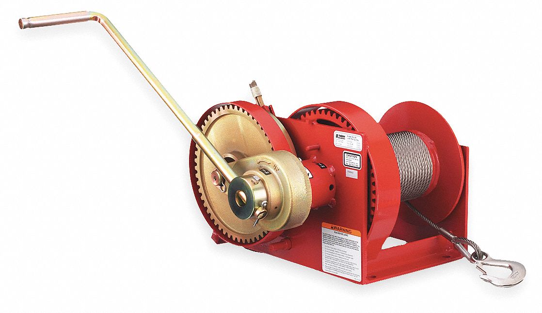 Hand Winch: 4,000 lb 1st Layer Load Capacity, Spur, 19.54:1 Winch Gear Ratio, Brake Included
