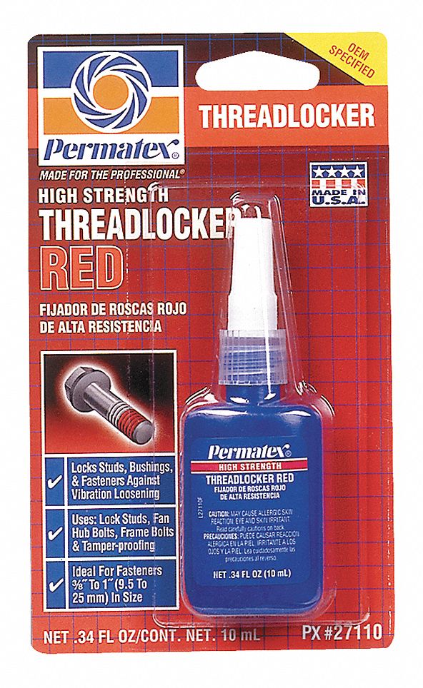 HighStrength Threadlocker, Red, 10mL Bottle Grainger
