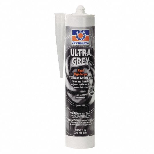 PERMATEX Rigid High Torque RTV Silicone Sealant, 65 to 500°F Temp. Range, Full Cure 24 hr, Gray