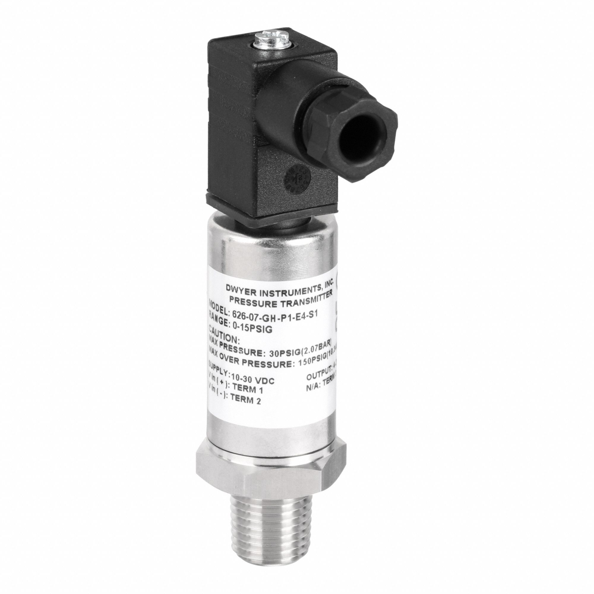 Pressure Transmitter: 0 psi to 30 psi, 4 to 20mA DC, 4-Pin DIN 43650 Form C Connector, IP66 /4X