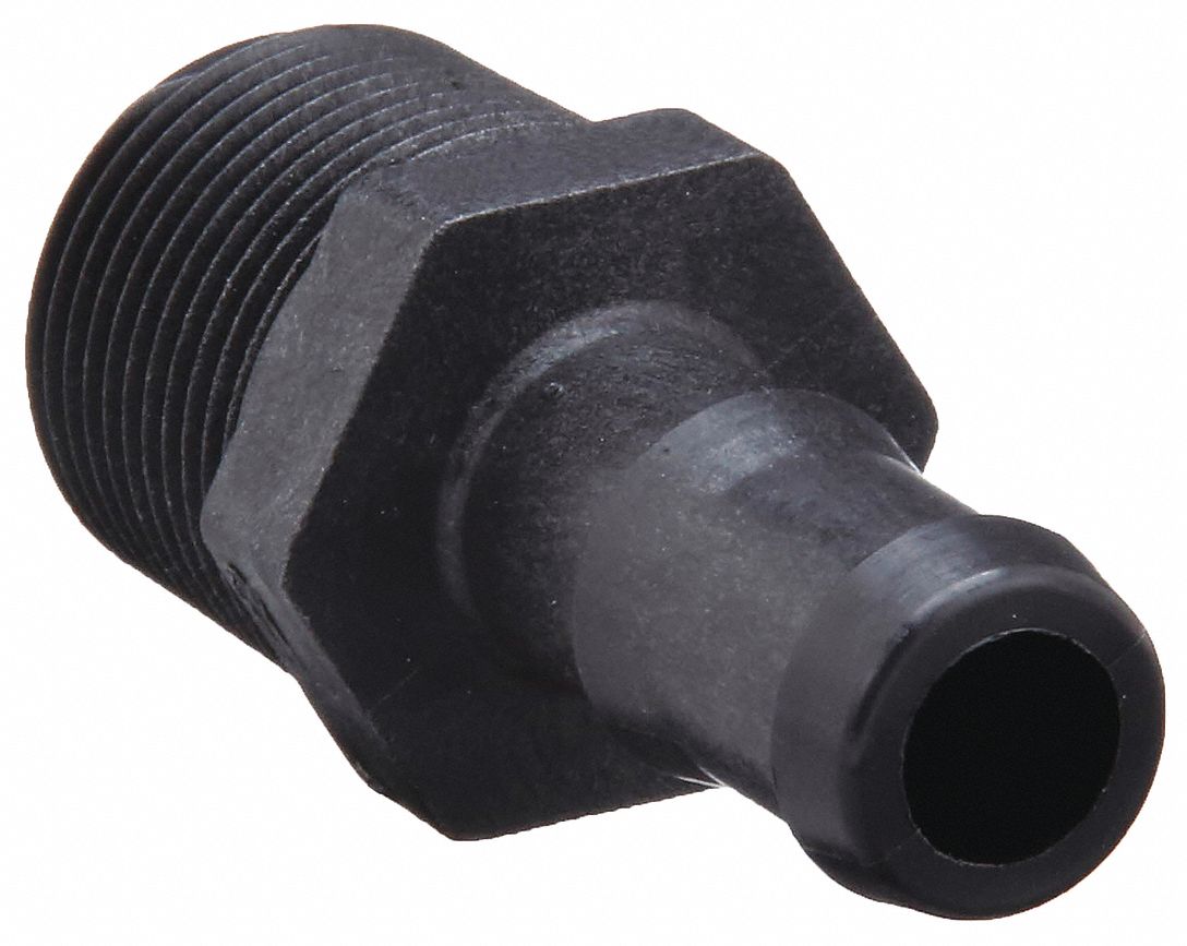 BARBED HOSE FITTING, FOR ½ IN HOSE ID, HOSE BARB X NPT, ¾ X ½ IN FITTING, HEX