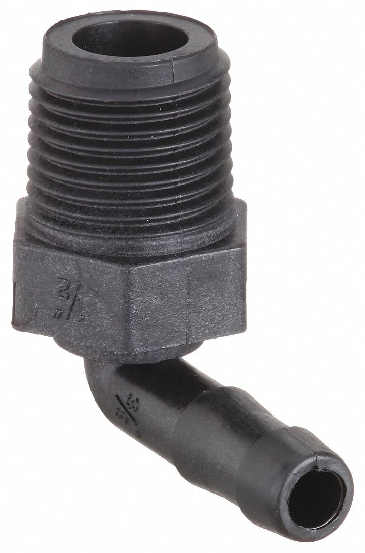 BARBED HOSE FITTING, FOR ⅜ IN HOSE ID, HOSE BARB X NPT, ⅜ X ½ IN FITTING, HEX