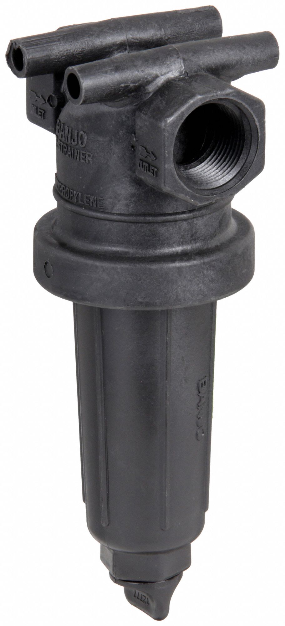 INLINE STRAINER: POLYPROPYLENE, 1 IN, NPT, 80 MESH, 300 PSI, 8 31/32 IN H, 3⅞ IN L, BLACK