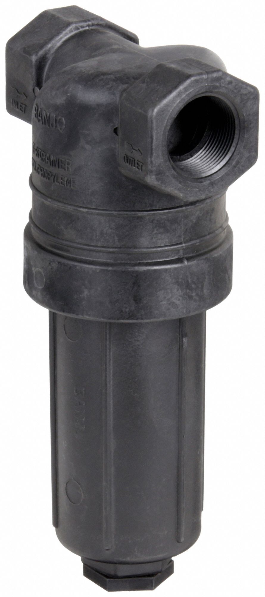 INLINE STRAINER: POLYPROPYLENE, 1½ IN, NPT, 48 MESH, 300 PSI, 11 7/16 IN H, 5¼ IN L