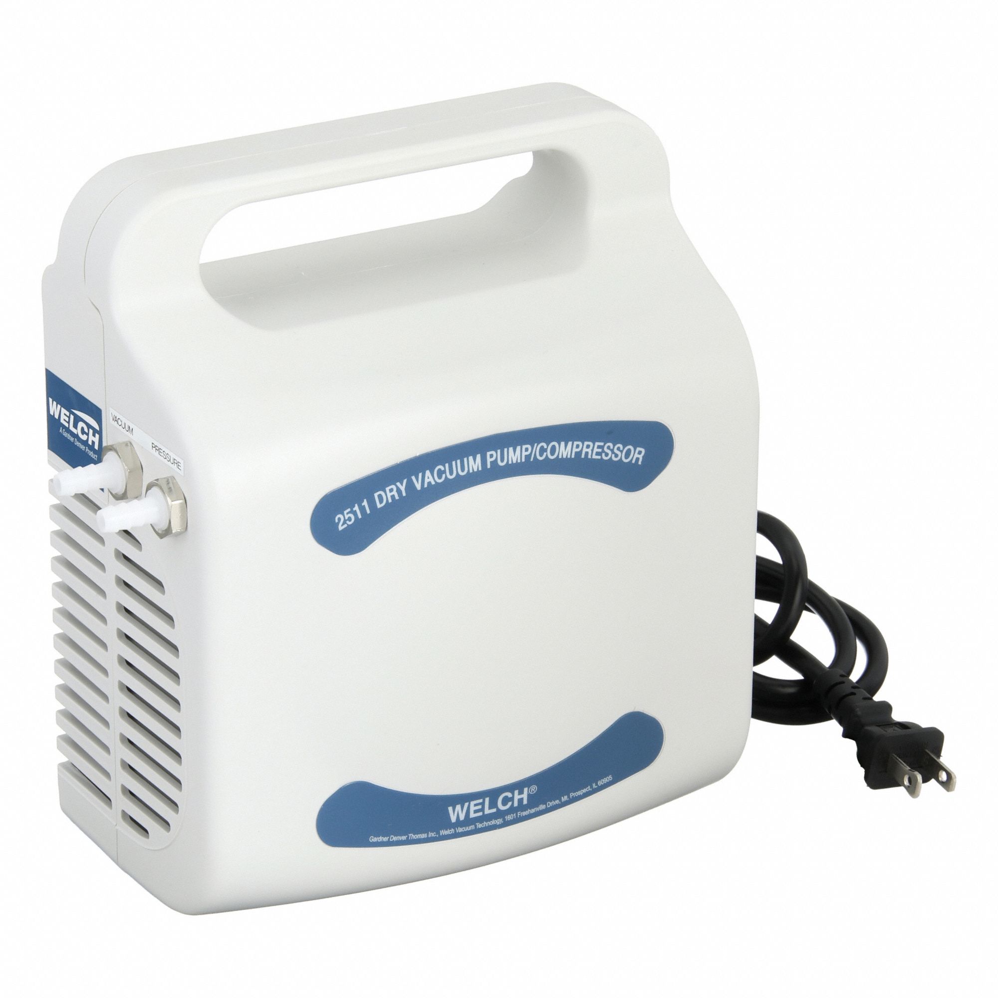 Piston Air Compressor/Vacuum Pump: 0.033 hp, 1 Phase, 115V AC, 33 psi Max Continuous Pressure