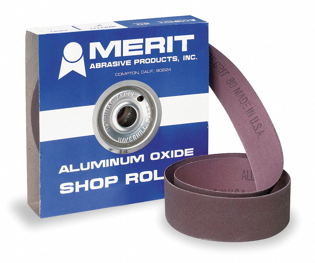 MERIT Abrasive Roll Medium, Aluminum Oxide, 80, 150 ft Lg, 2 in Wd, Cloth, J 3DV29