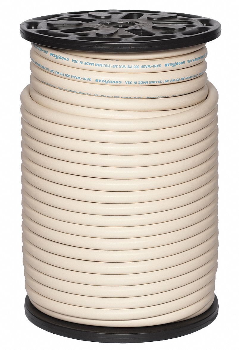 WASHDOWN HOSE: ½ IN HOSE INSIDE DIA., 300 PSI, -40 °  TO 205 ° F, WHITE, 500 FT HOSE LG