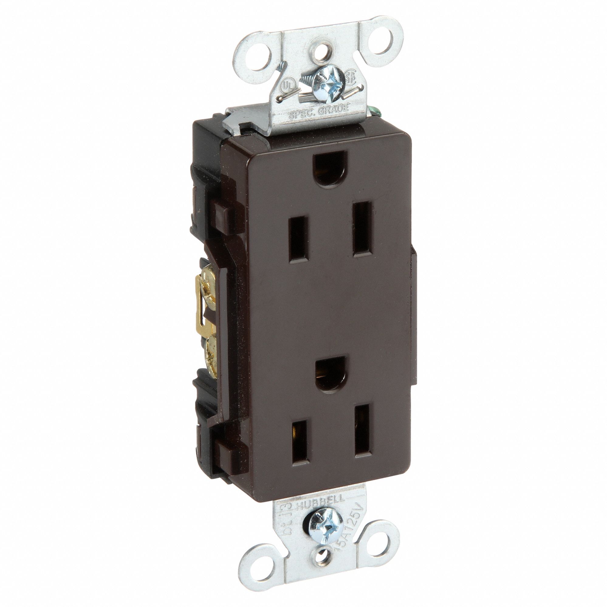 RECEPTACLE, DECORATOR DUPLEX, BROWN, 5-15R, 15 A, 125V AC, 2 POLE/3 WIRE, SCREW TERMINALS