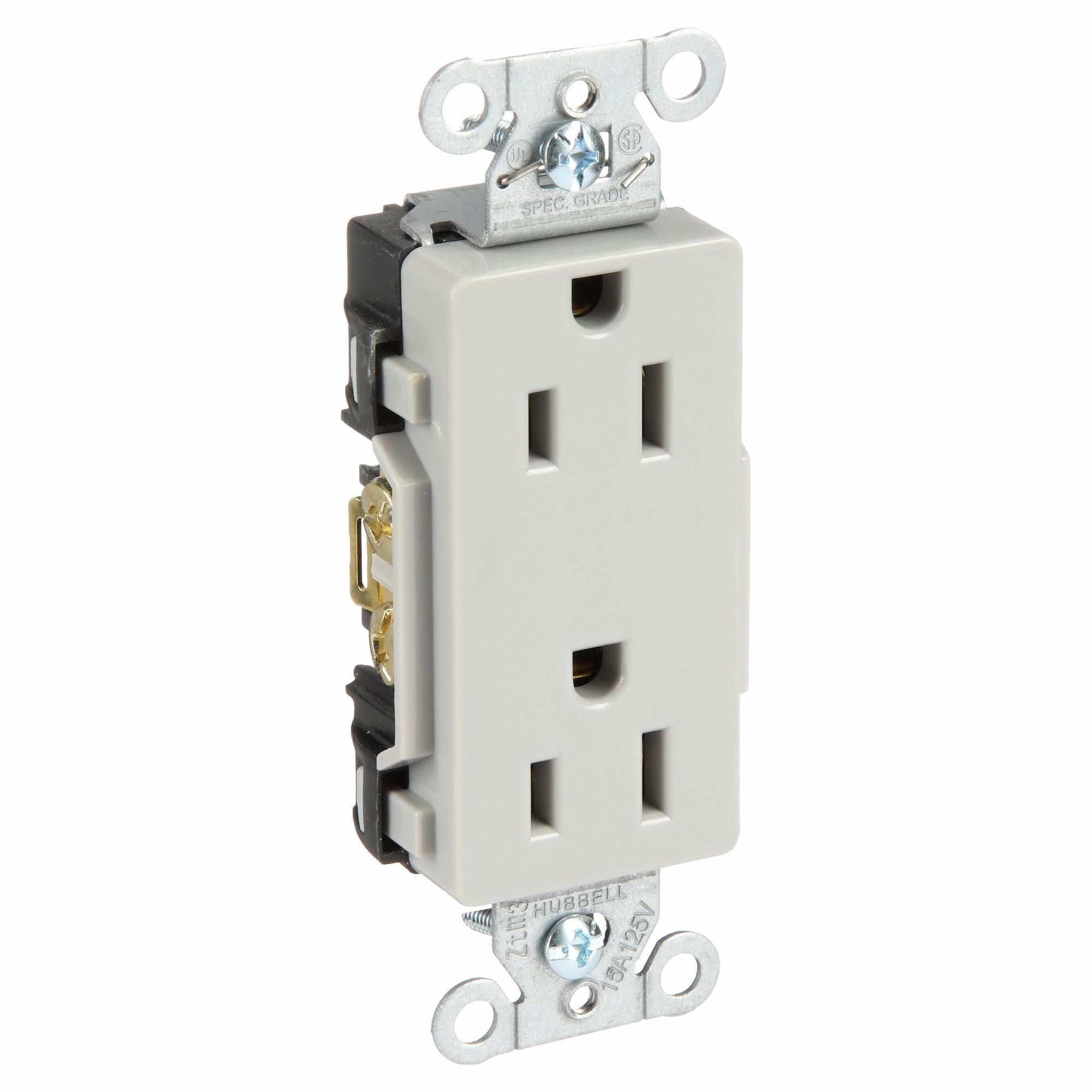 RECEPTACLE, DECORATOR DUPLEX, GREY, 5-15R, 15 A, 125V AC, 2 POLE/3 WIRE, SCREW TERMINALS