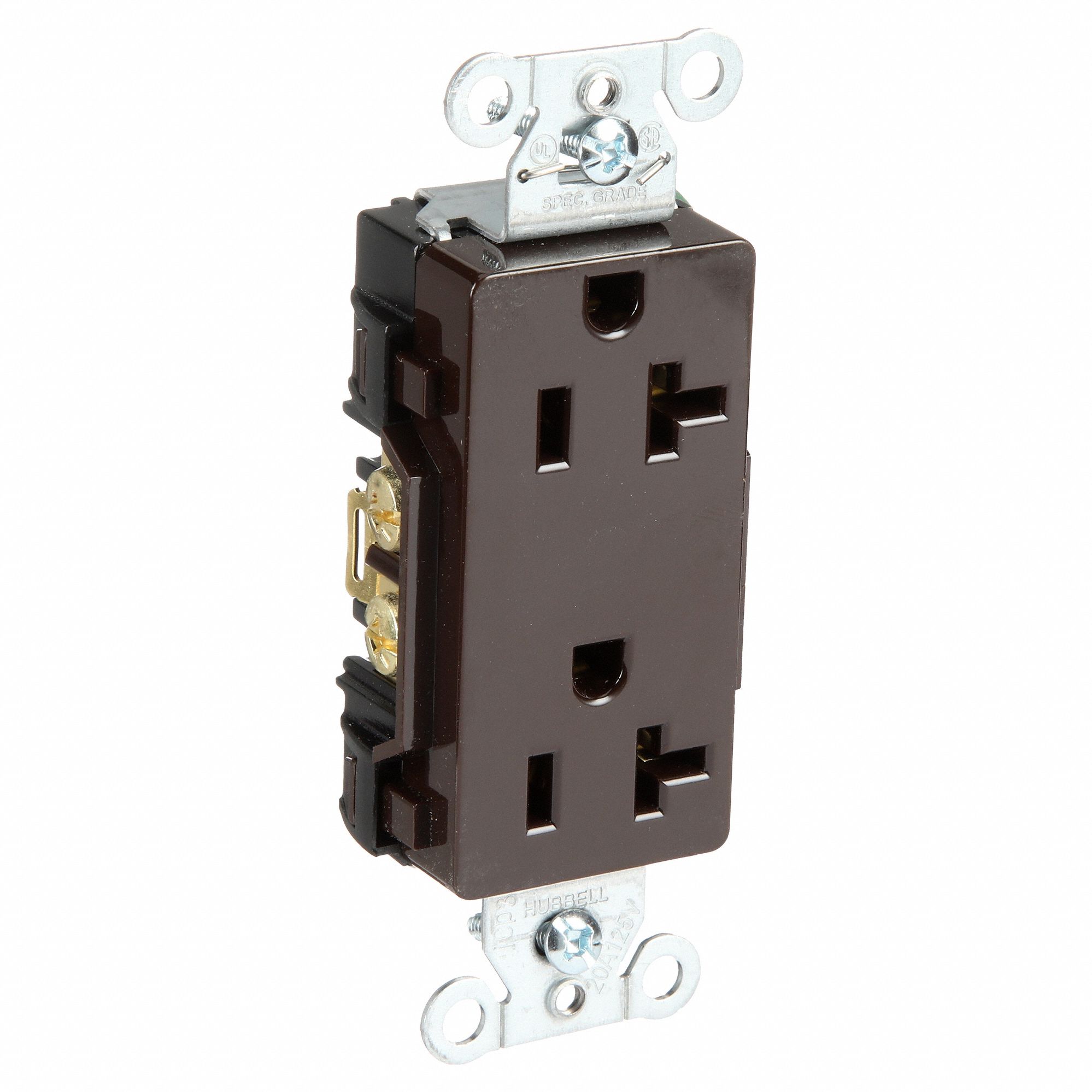 RECEPTACLE, DECORATOR DUPLEX, BROWN, 5-20R, 20 A, 125V AC, 2 POLE/3 WIRE, SCREW TERMINALS