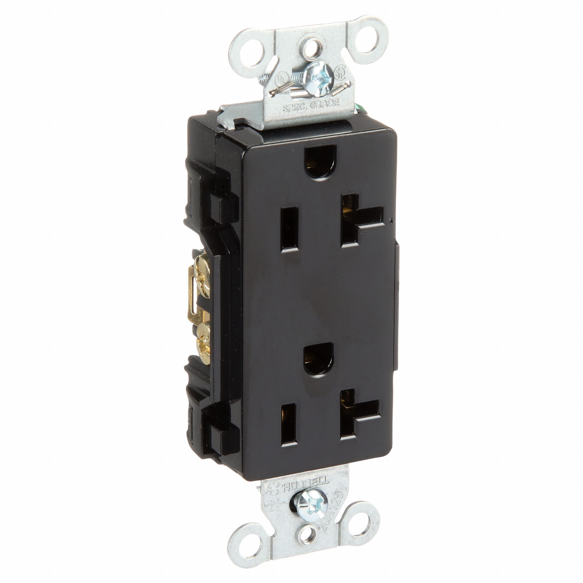 RECEPTACLE, DECORATOR DUPLEX, BLACK, 5-20R, 20 A, 125V AC, 2 POLE/3 WIRE, SCREW TERMINALS