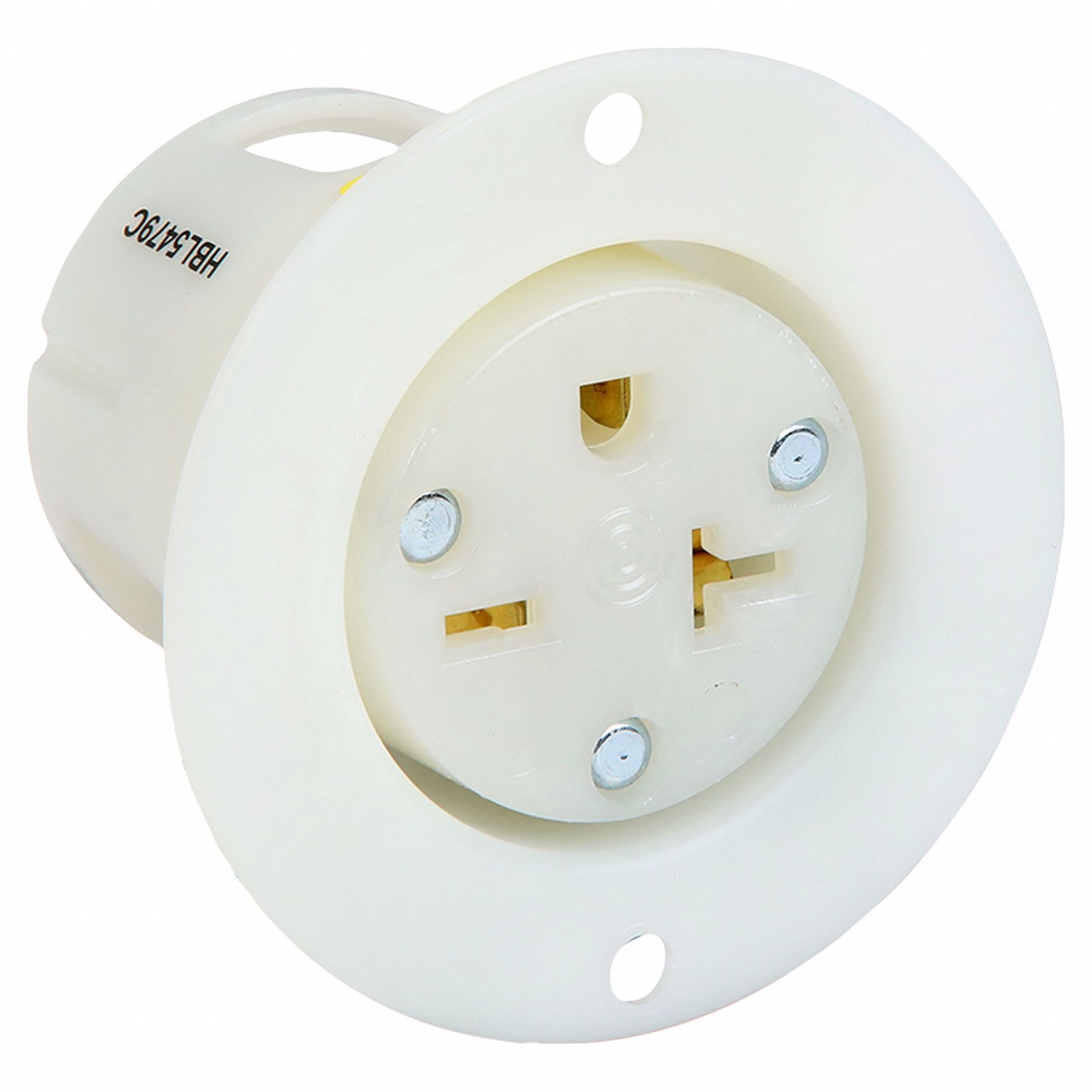 FLANGED RECEPTACLE, SINGLE, WHITE, 5-20R, 20 A, 125V AC, 2 POLE/3 WIRE, SCREW TERMINALS