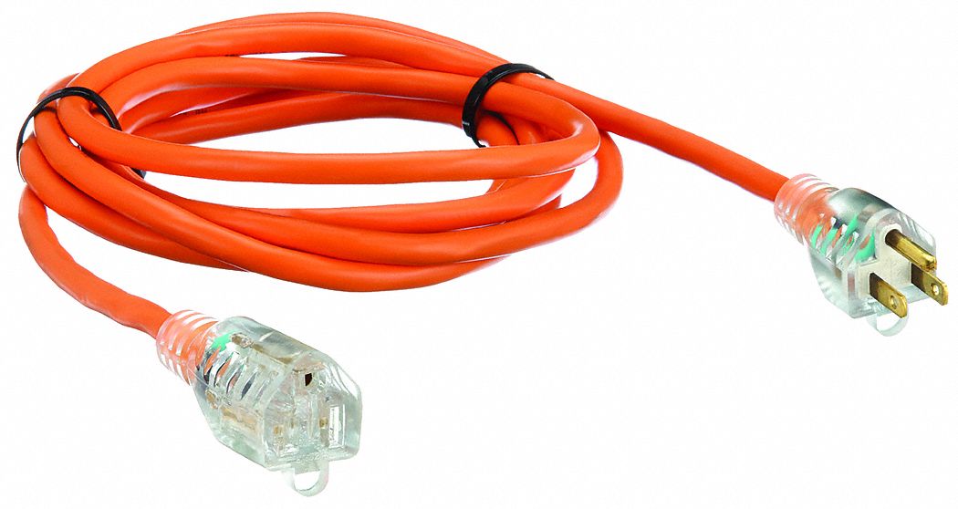 EXTENSION CORD, 10 FT CORD, 16 AWG WIRE SIZE, 16/3, SJTW, NEMA 5-15P, ORANGE