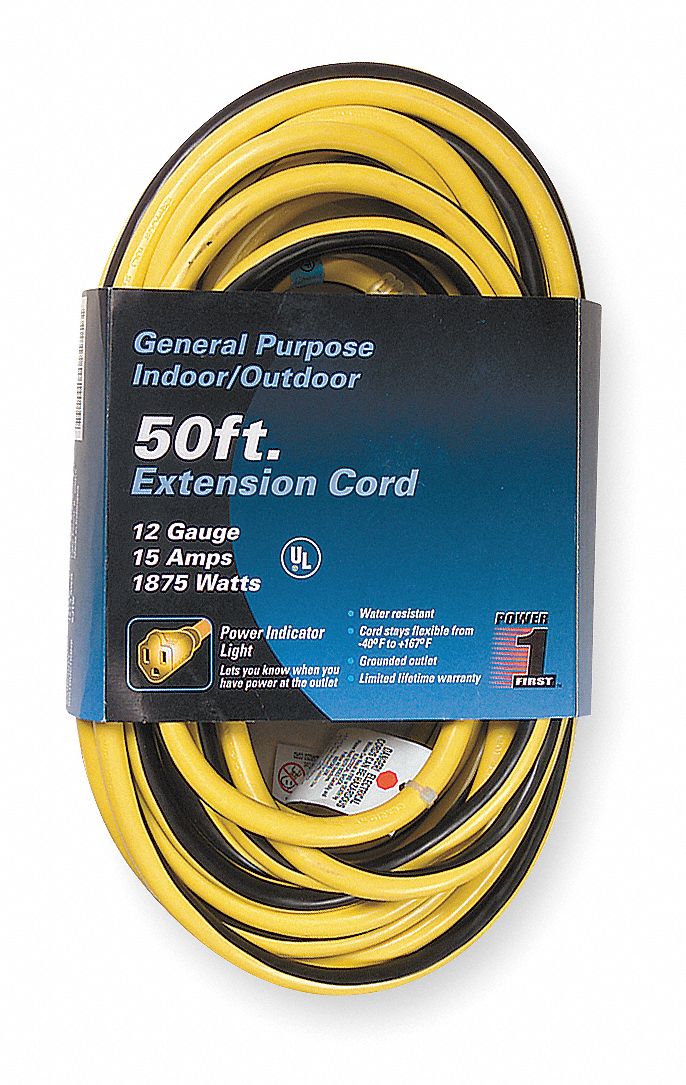 POWER FIRST Indoor/Outdoor Lighted Extension Cord, 50 ft. Cord Length, 12/3 Gauge/Conductor, 15 Max. Amps   Extension Cords   3EB10|3EB10