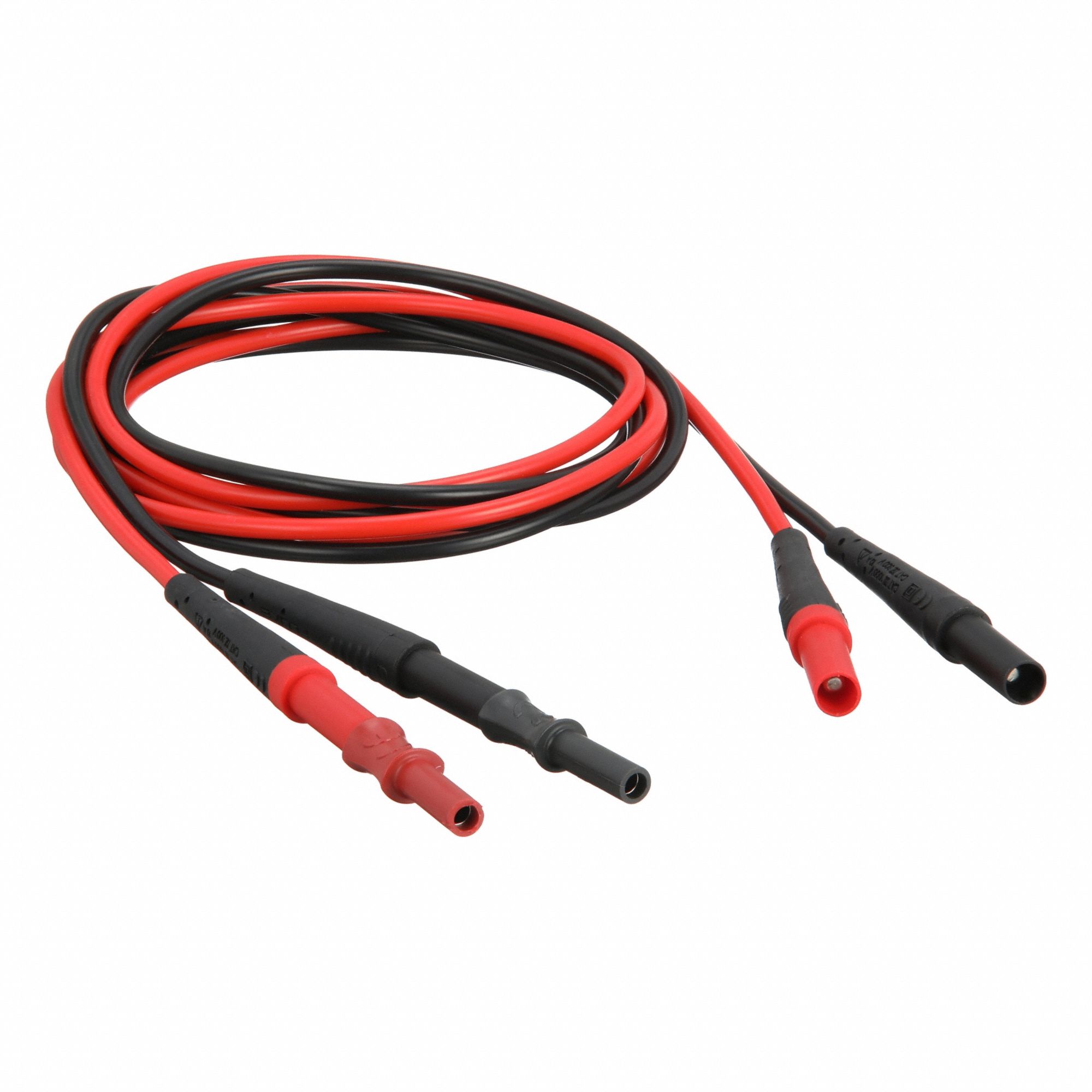 Test Leads: CAT III 1000V/CAT IV 600V, Straight Shrouded Plug, 4 7/8 ft Lg, 18 AWG Wire Size