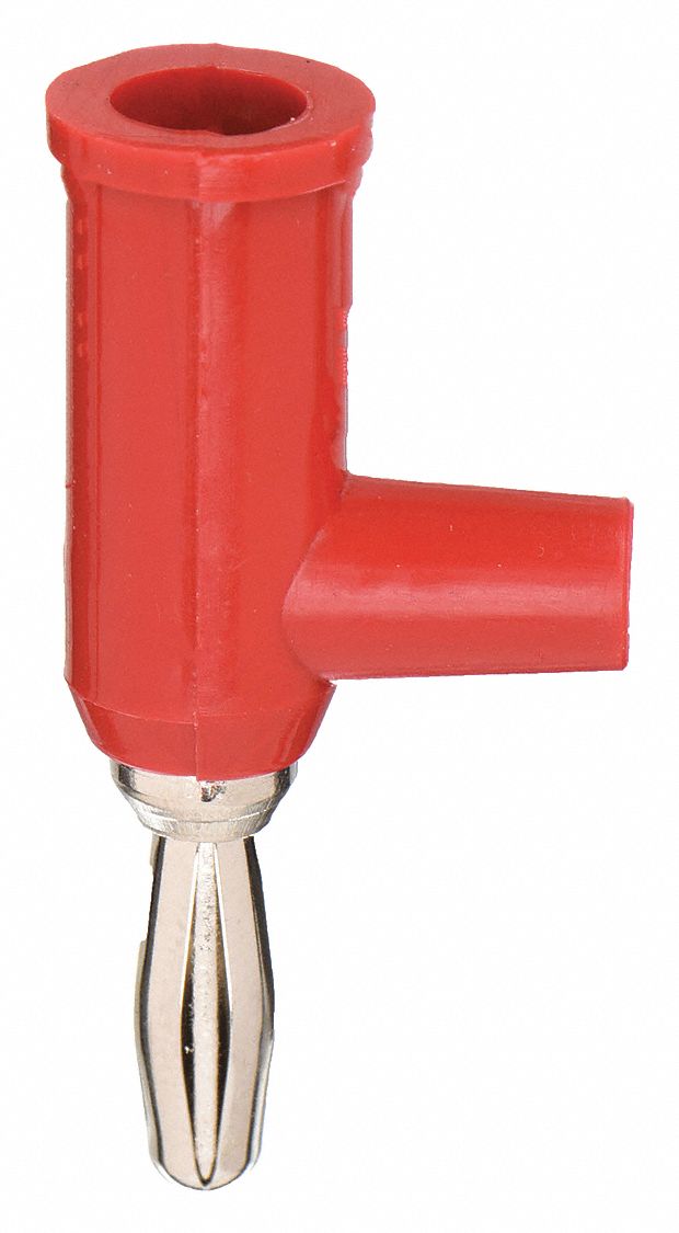 Banana Plug: 1 1/2 in Lg, Beryllium Copper, Polycarbonate, 5, 000 V Max Volt, 15 A Max Current, Red
