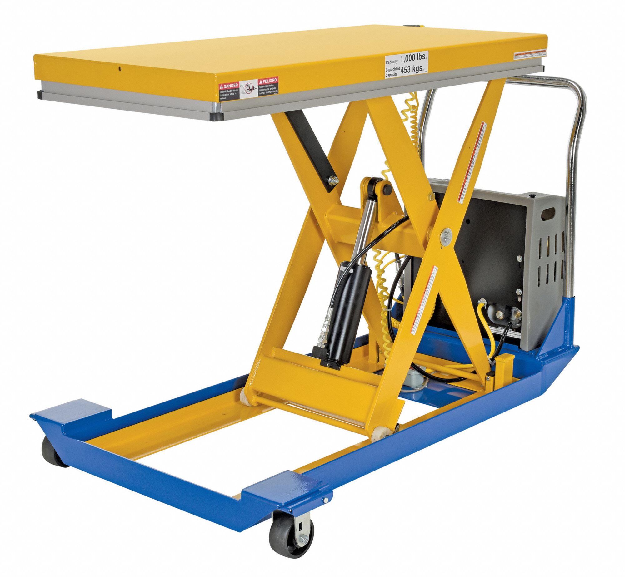 Vestil Powered Liftmanual Push Mobile Scissor Lift Table 1000 Lb Load Capacity 48 In X 24 In 2665