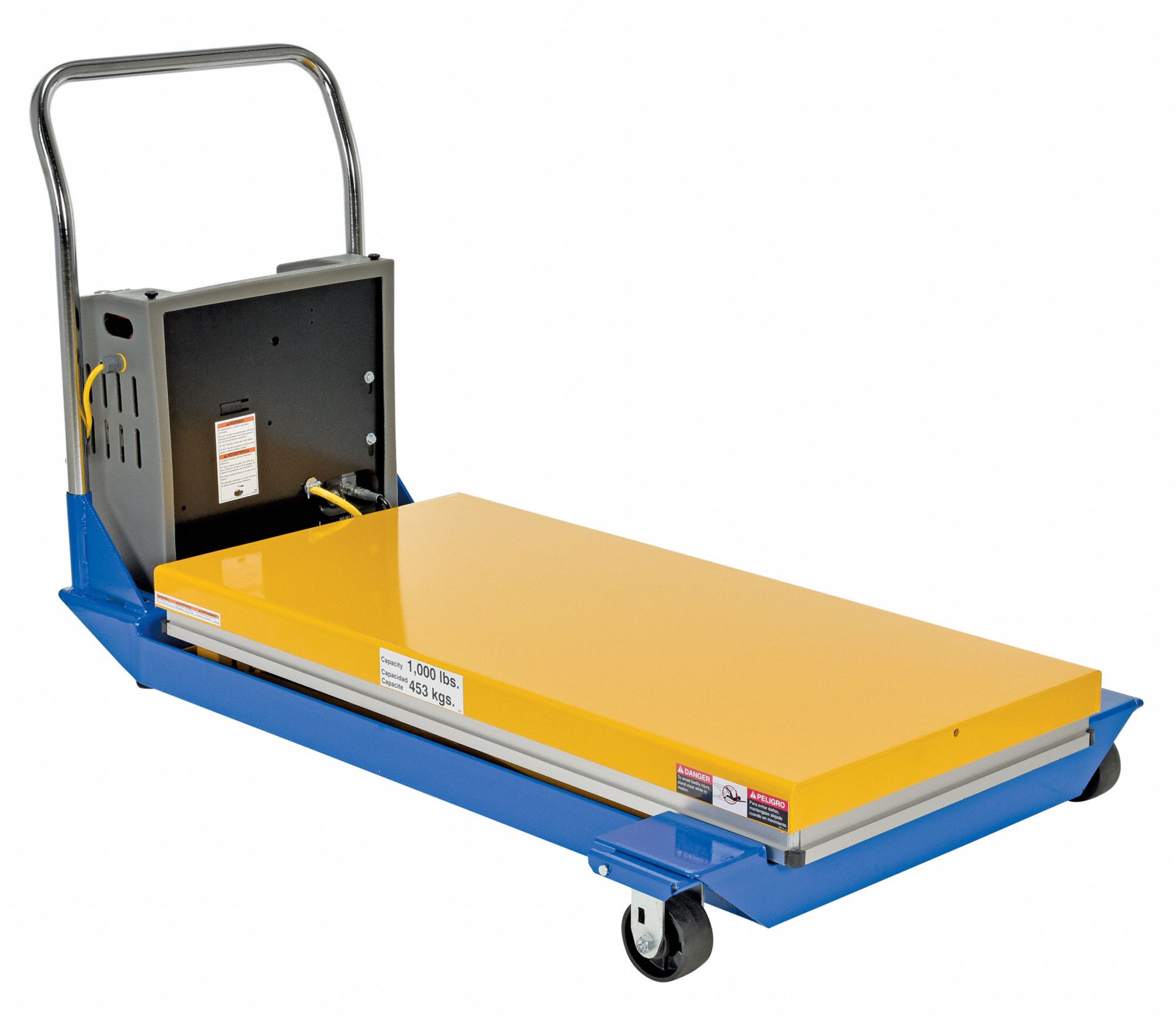 VESTIL PoweredLift/ManualPush Mobile ScissorLift Table, 1,000 lb