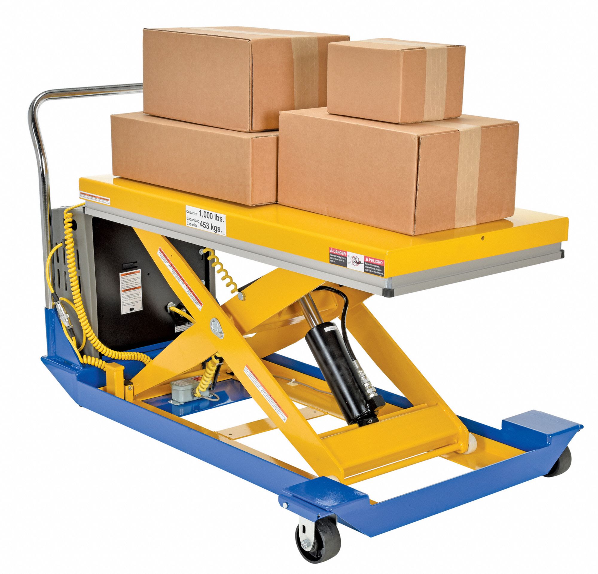 VESTIL PoweredLift/ManualPush Mobile ScissorLift Table, 1,000 lb