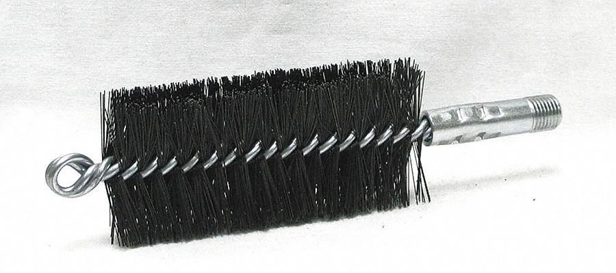 FLAT BAFFLE BOILER BRUSH, &frac14; IN MALE, 2 IN DIAMETER, 4&frac12; IN BRUSH L, 7 IN OVERALL L, METAL