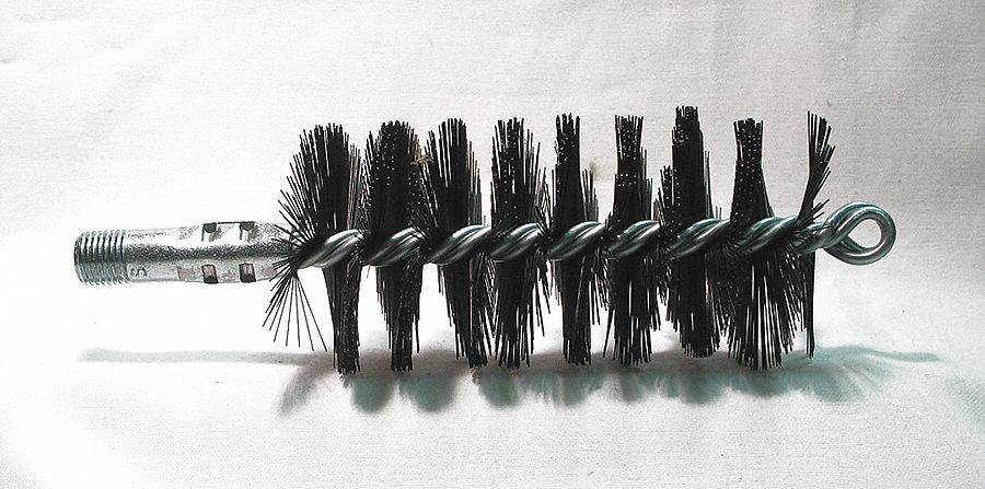 FLUE BRUSH, ¼ IN MALE THREADED CONNECTION, 2¼ IN DIAMETER, 4½ IN BRUSH L, TEMPERED STEEL